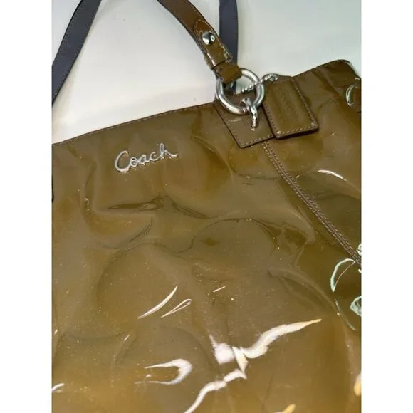 COACH Patent Leather Embossed Shoulder Bag # F17728 Green